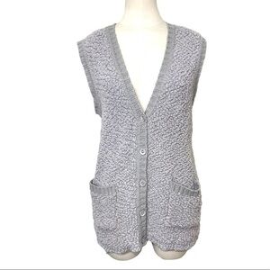 Moffi Vintage Comfy Soft Gray Knit Chunky Chenille Eye Lashes Cottage Vest Sz M